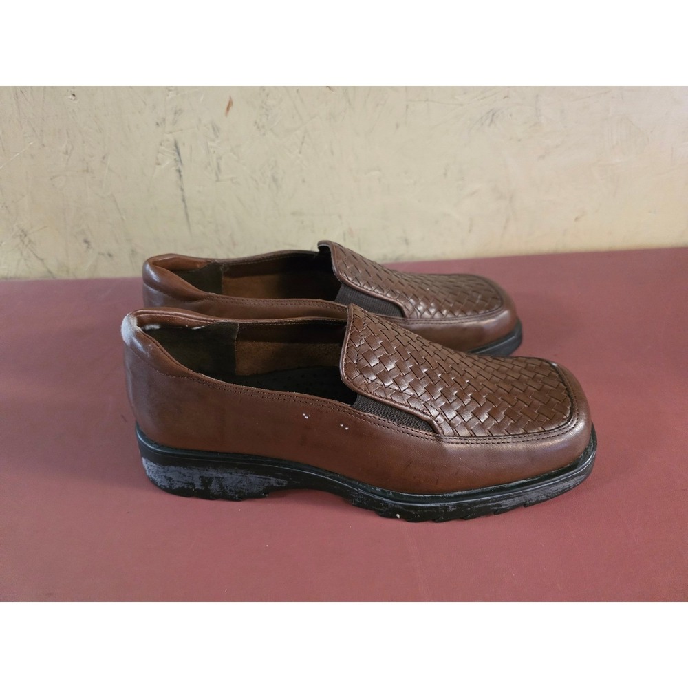 G.Wiz Brown Woven Leather Square Toe Loafers Women 6.5 Slip On Platform Shoes
